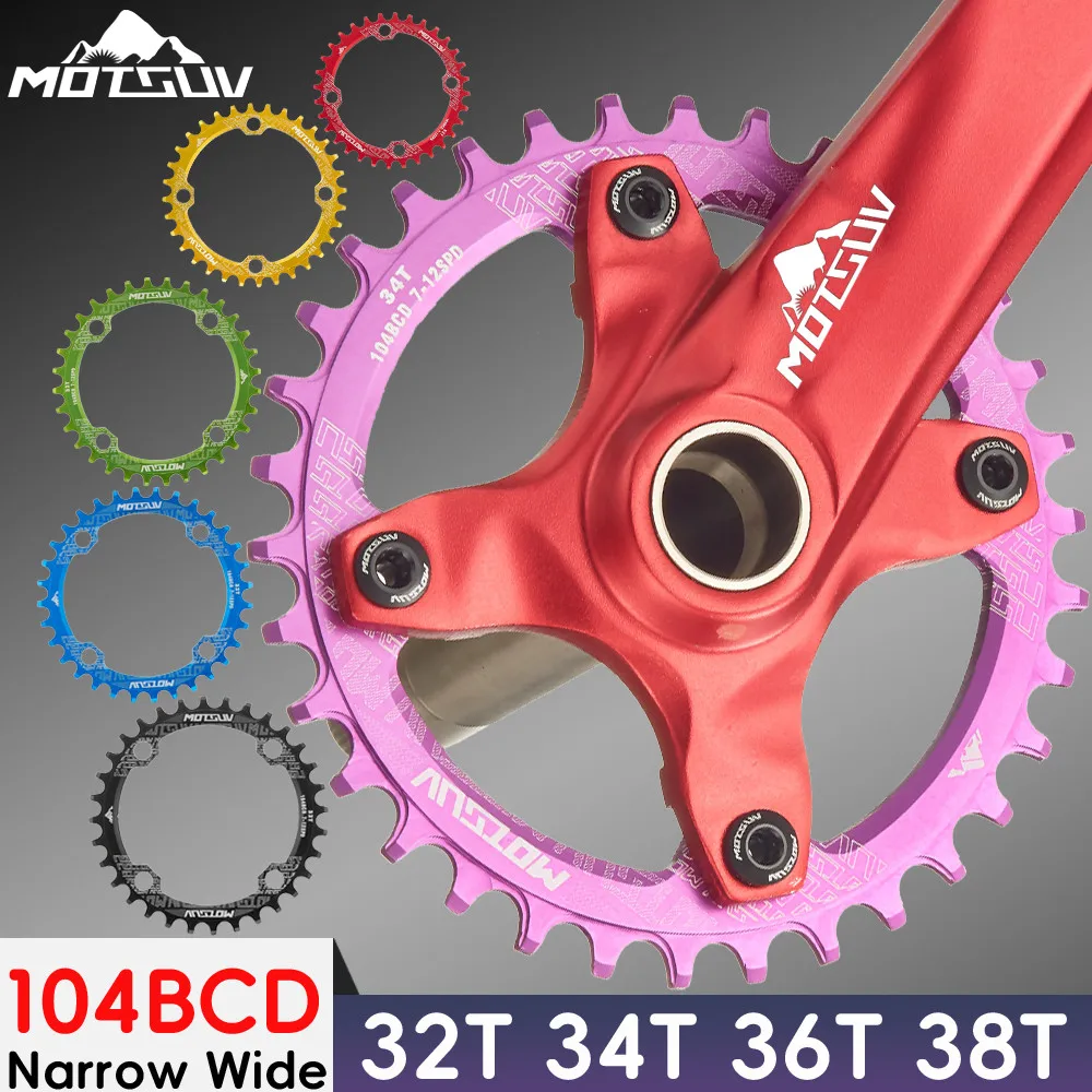 MOTSUV Bicicletta 104BCD Manovella Stretta Corona Larga In Lega di Alluminio MTB Della Bici Rotonda 32T 34T 36T 38T Ciclismo Dente Ruota di Catena parti