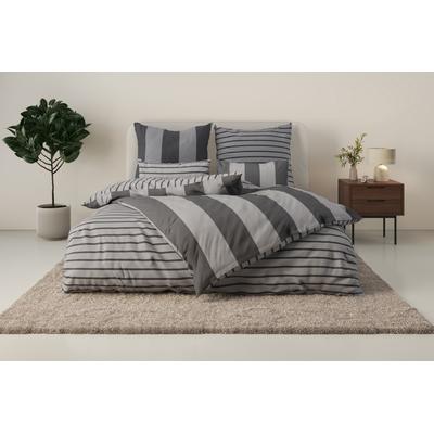 Bettwäsche HOME AFFAIRE "Sari", grau (anthrazit), B/L: 135cm x 200cm, , Linon, B/L: 80cm x 80cm, Linon, Obermaterial: 100% Baumwolle, Bettwäsche, in verschiedenen Qualitäten, maritime Bettwäsche mit Streifen Image