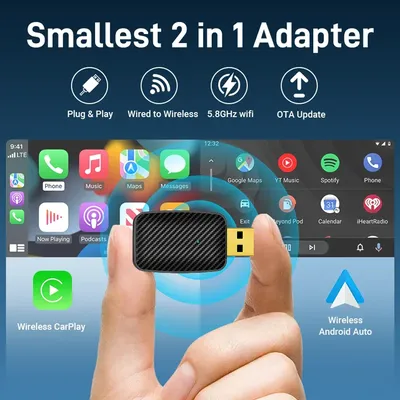 Wireless Carplay Adapter Android Auto Wireless Smart Dongle 2in1 For Volvo Benz Cadillac Jeep Lexus