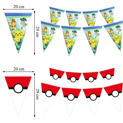 Cartoon Pokemon Birthday Banner Pikachu Happy Birthday Party Decoration Kids Hanging Flag Pulling