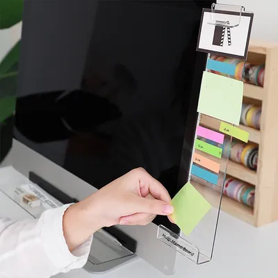 1 Acrylic Monitor Message Board, Computer Screen Side Note Board Office Memo Note Whiteboard Mobile Phone Storage Rack Business Card Holder