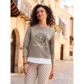 Sweatshirt INSPIRATIONEN, Damen, Gr. 42, grau (taupe), 50% Baumwolle, 50% Polyester, gemustert, mehrfarbig, bedruckt, Rundhals, Langarm, Sweatshirts