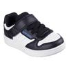 Lauflernschuh SKECHERS "QUICK STREET", Kinder, Gr. 24, schwarz-weiß (schwarz, weiß), Lederimitat, casual, Schuhe, Retro Sneaker mit Klettverschluss, Größenschablone zum Download