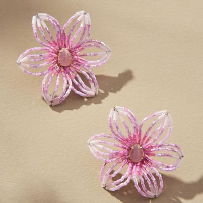 Anthropologie Jewelry | Anthropologie Small Beaded Floral Post Earrings | Color: Pink/White | Size: Os