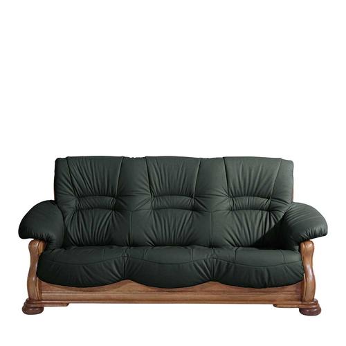Leder Sofa Dreisitzer in Dunkelgrün und Eiche rustikal Made in Germany