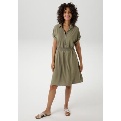 Sommerkleid ANISTON CASUAL, Damen, Gr. 40, N-Gr, grün (khaki), Cru00eape, Web, Obermaterial: 100% Polyester, unifarben, Strukturmuster, casual, figurumspielend knieumspielend, Umschlagbund, Kleider, mit Smokbündchen in der Taille Image