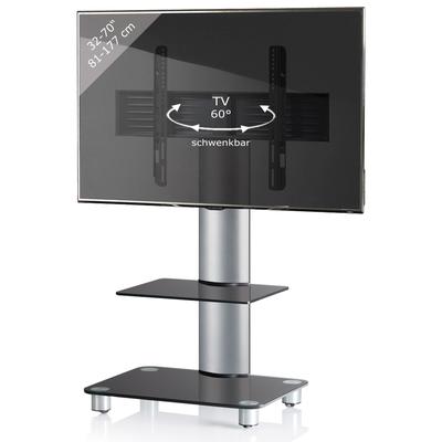 TV-Rack VCM "TV Standfuß Ständer Rack Alu Glas Rollen Tosal ZW" Gr. 60, schwarz (schwarzglas), B:60cm H:100cm T:44cm, Si