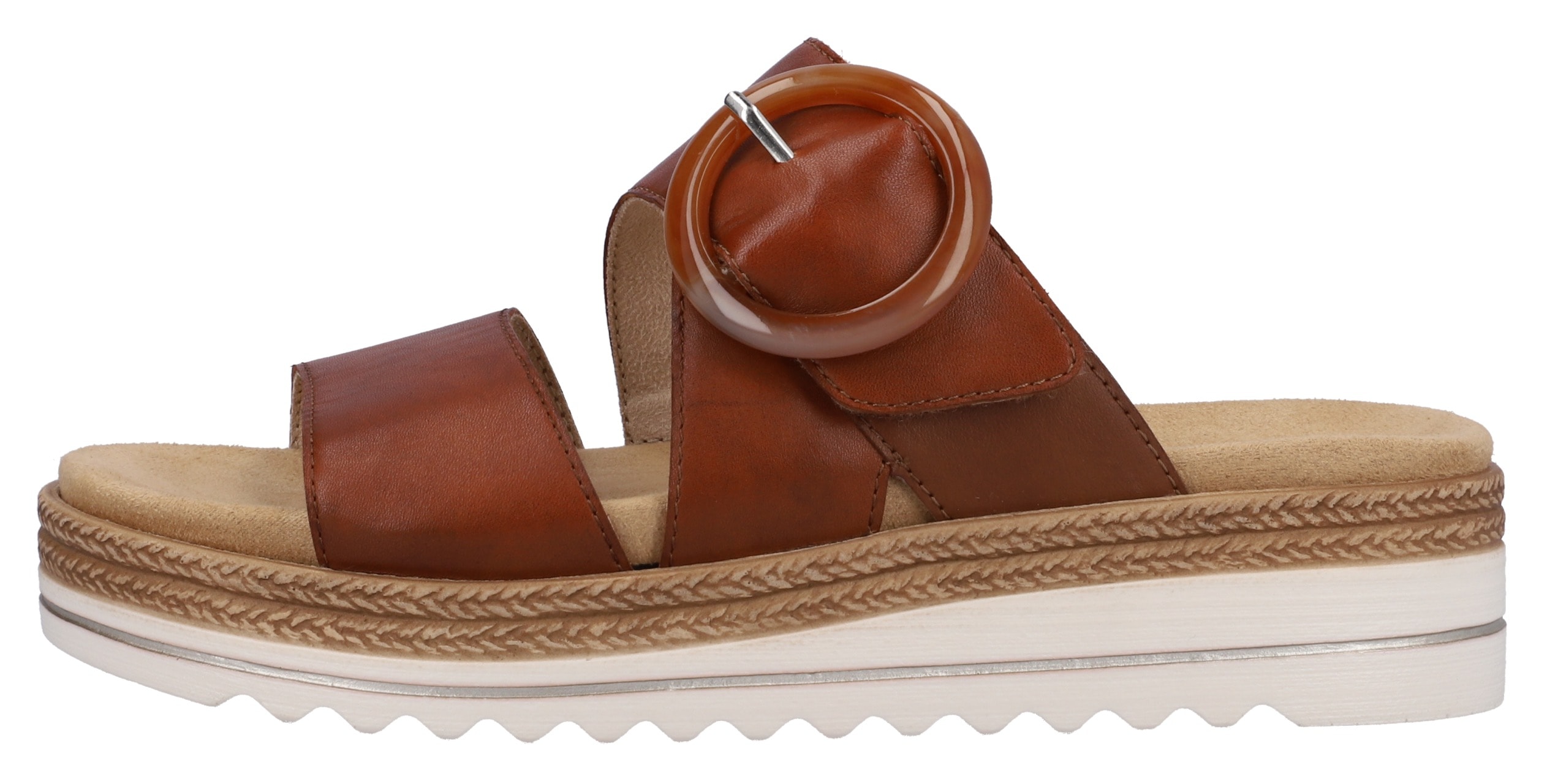 Pantolette REMONTE, Damen, Gr. 41, braun, Leder, unifarben, Schuhe Pantolette, Keilabsatz, Sommerschuh, Schlappen mit Zierschnalle