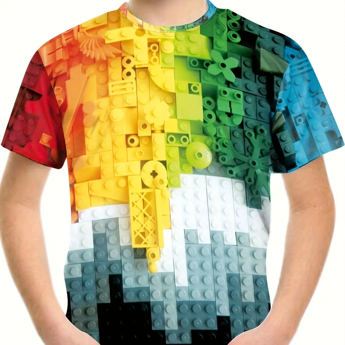 Kids Clothes Boys Tshirt Short Sleeve Children's T-Shirts 3D Building Blocks Print Funny Children Summer Clothes Girls Clothes