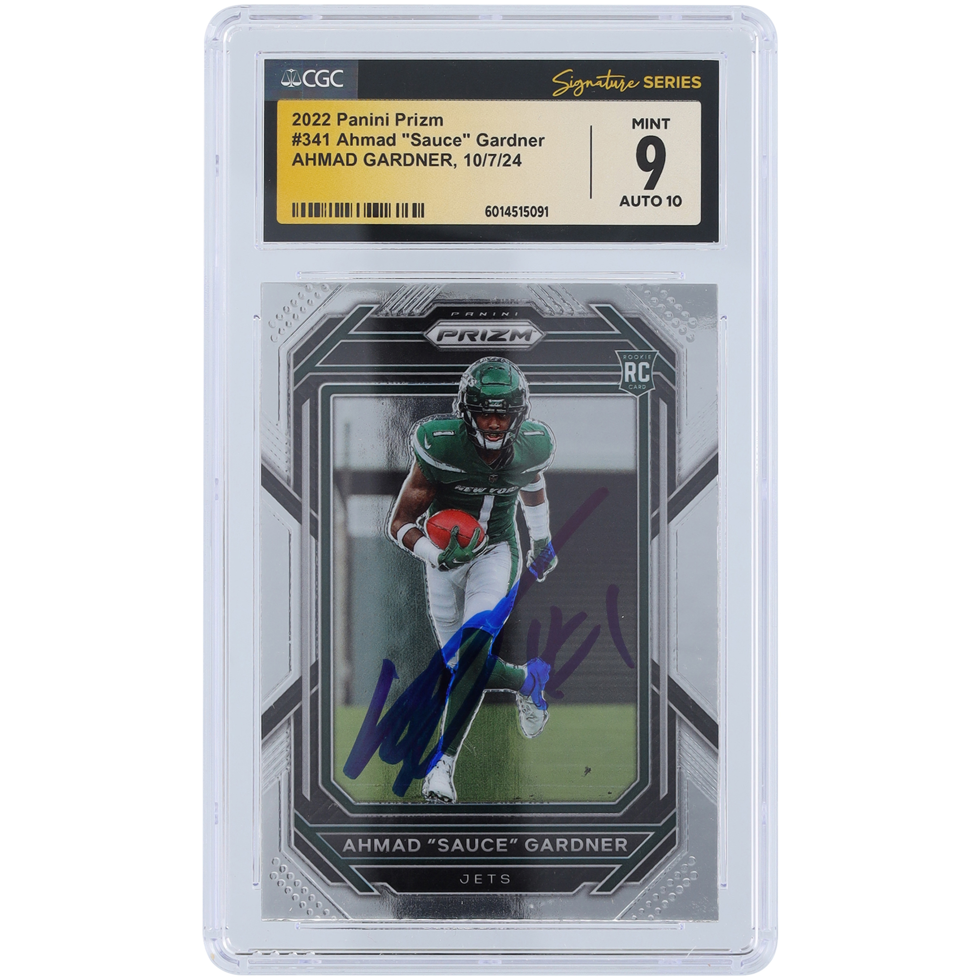 V106832 JET Ahmad Gardner New York Jets Autogramm 2022 Panini Prizm #341 CGC Fanatics Zeuge authentifiziert 9/10 Rookie-Karte 1 Ahmad Sauce Gardner AUT PAA TRADING CARDS 45642 AUTTRC CA01F06844 #43 Image