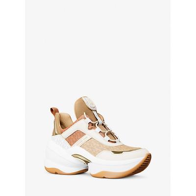 Michael Kors Olympia Mixed-Media Trainer Cream 7.5