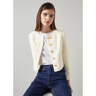 Alexa Cream Recycled Cotton-Blend Italian Tweed Jacket, Cream
