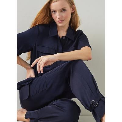 Luna Navy Viscose Utility-Style Trousers, Midnight
