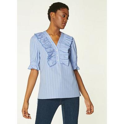 Jamois Blue Striped Cotton Blouse, Blue White