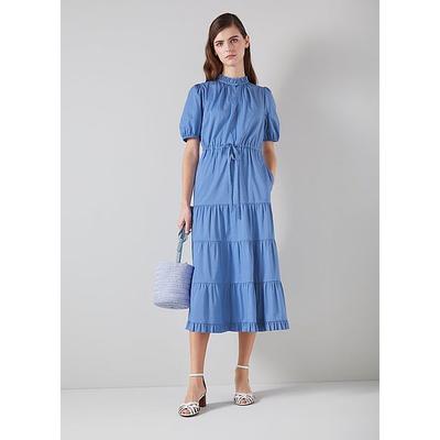 Hedy Blue Organic Cotton Tiered Dress, Light Blue