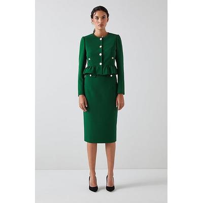 Folly Green Crepe Peplum Jacket, Dark Green