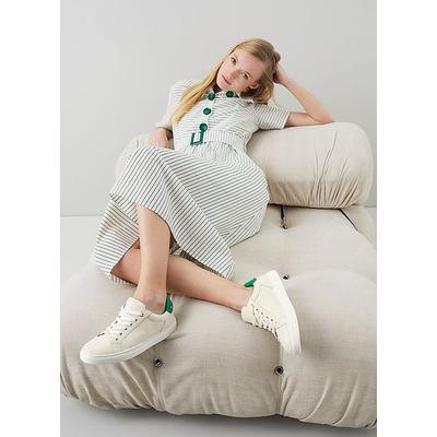 Bextor Cream And Green Stripe Italian Viscose-Cotton Dress, Green Cream