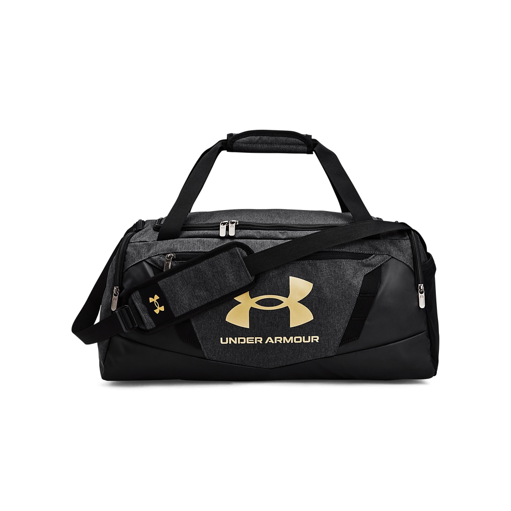 Sporttasche UNDER ARMOUR "UA UNDENIABLE 5.0 DUFFLE SM", Herren, Gr. B/H/T: 27cm x 26,5cm, schwarz (schwarz medium heather, schwarz, metallic gold), Web, Polyester, Taschen Sporttasche, mit großen belüfteten Fächern, mit Zip-Taschen und Innenfächern