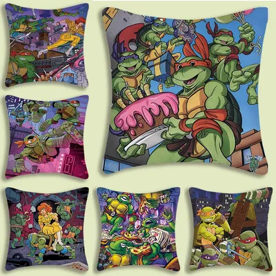 N-Ninja Turtles Kissenbezüge, Cartoon-Sofa, dekorativ, für Zuhause, doppelseitiger Druck, kurzer Plüsch, niedlicher Kissenbezug Image