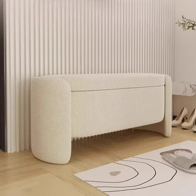 Cream Style Lamb's Wool Replacement Seat for Entry Shoe Rest Stool Bedroom Footrest Stool Living Room Storage Stool Furniture