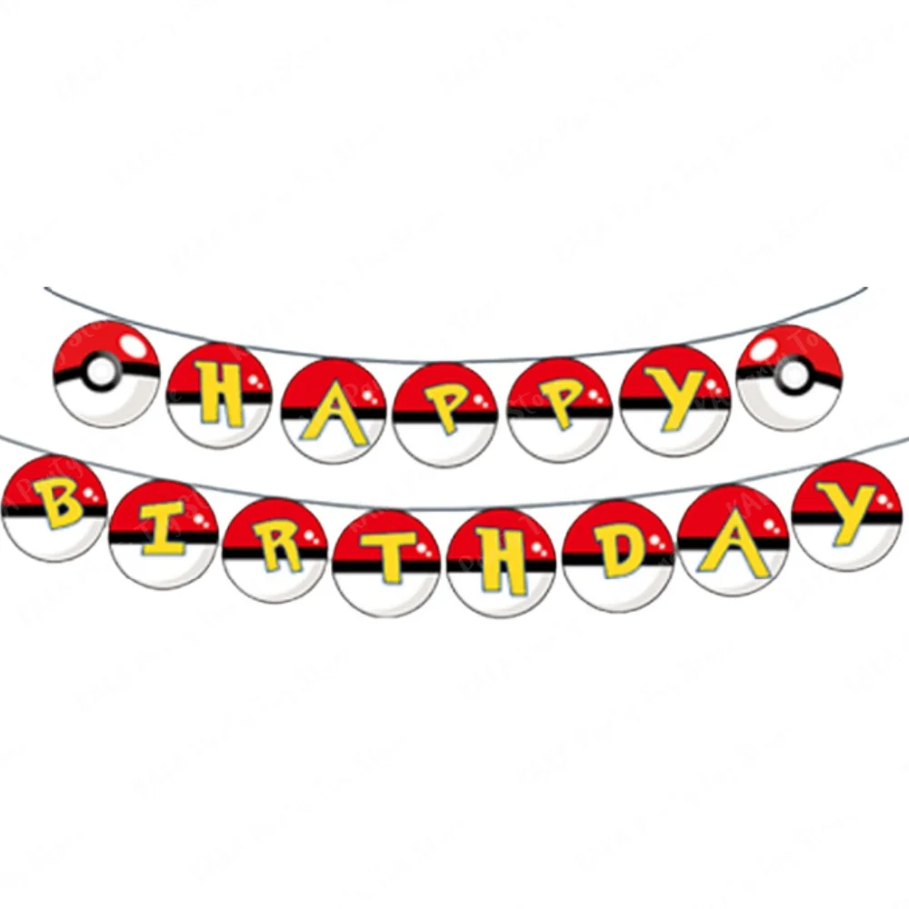 15 Teile/satz Pokemon Thema Bunting Alles Gute Zum Geburtstag Flaggen Dekorationen Pokeball Papier Hängen Banner Baby Dusche Veranstaltungen Party Liefert Image