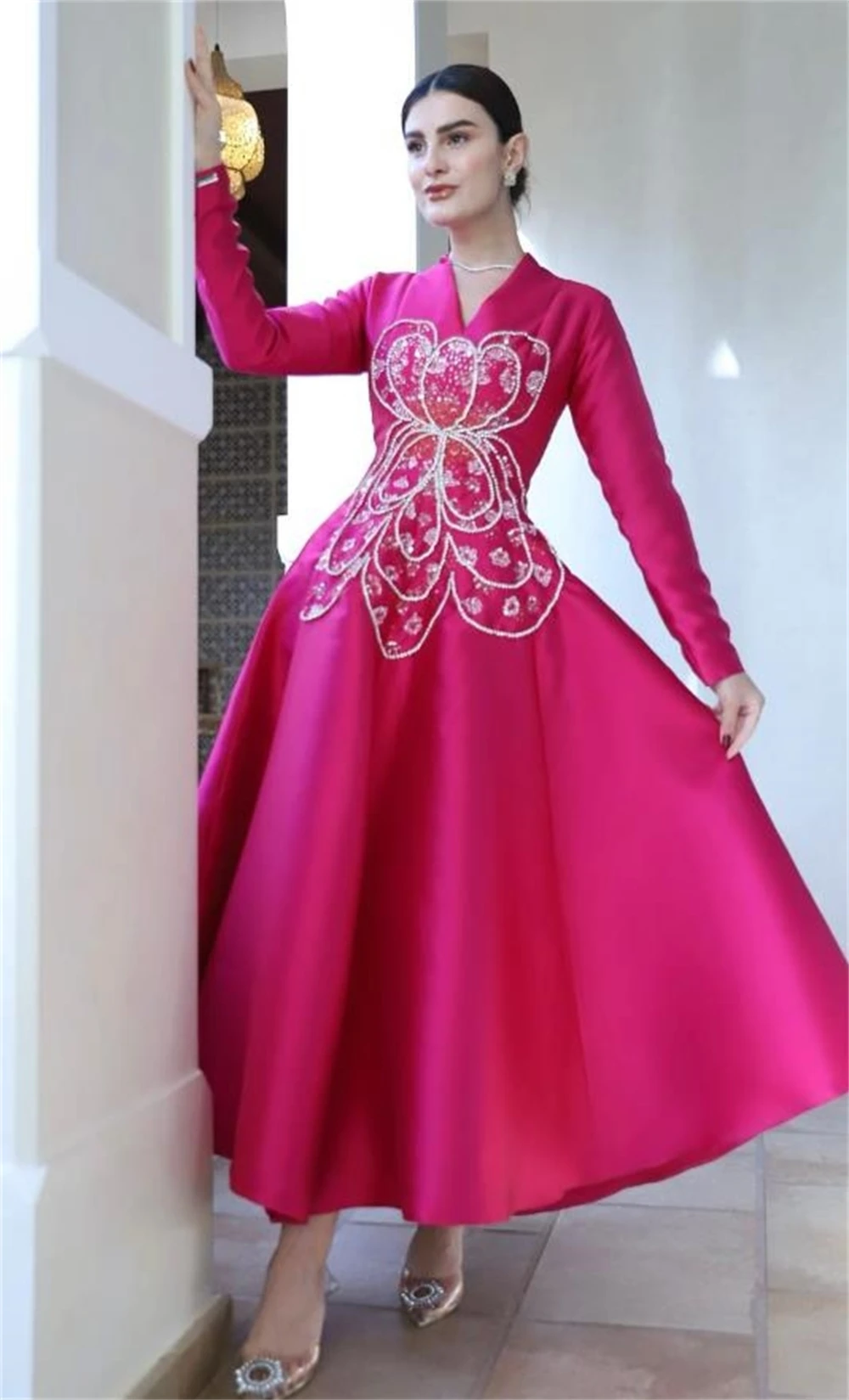 Customized Exquisite Modern Style Formal Evening V-Neck Ball Gown Beadings Bespoke Occasion Evening Dress