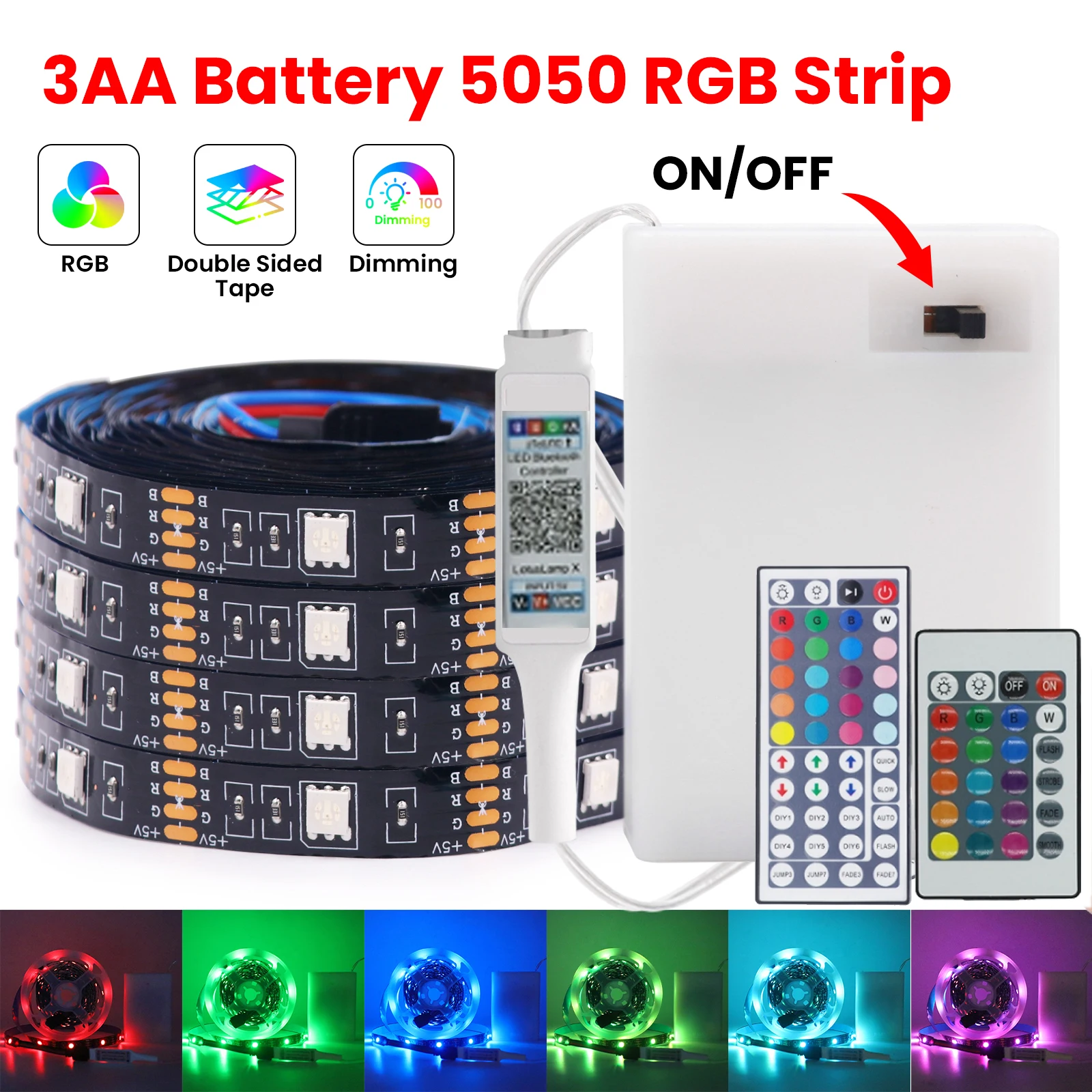 5 V LED-Streifenlichter, RGB 5050, 3AA, batteriebetrieben, flexible LED-Lichtleiste mit Fernbedienung für TV-Hintergrundbeleuchtung, Bars, Schränke