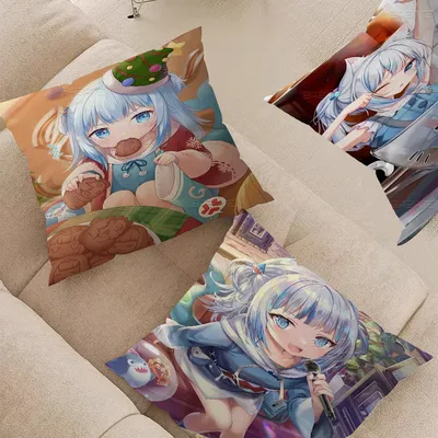 Gawr Gura Kissenbezüge, Cartoon-Sofa, dekorativ, für Zuhause, doppelseitiger Druck, kurzer Plüsch, Image