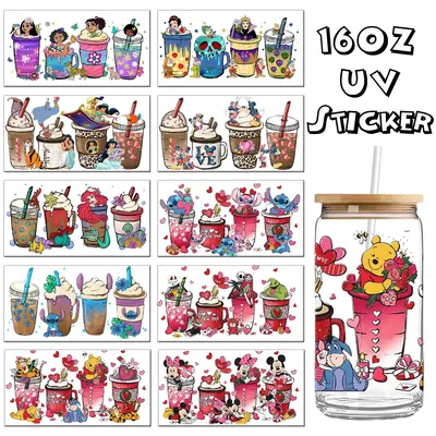 Cup Series Princess Mickey Stitch UV DTF Transferaufkleber, selbstklebend, leicht abziehen und aufkleben, Familienspaß, Bastelaufkleber Image