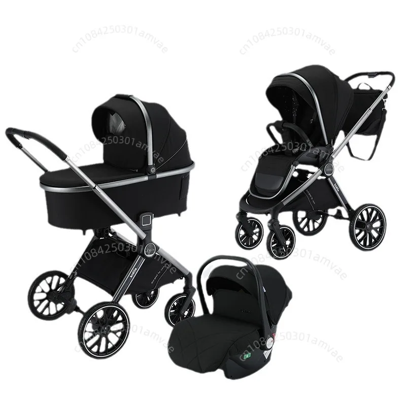 3-in-1-Kinderwagen mit Autositz, Zwei-Wege-Kinderwagen, leichter, hochsichtbarer, faltbarer Troller mit vier Rädern für Neugeborene Image
