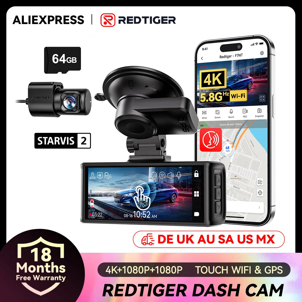 REDTIGER F7N TOUCH 4K Dash Kamera Starvis 2 IMX675 5,8 GHz WIFI Auto Kameras Für Nachtsicht WDR Von Vorne und Hinten Dash Kamera