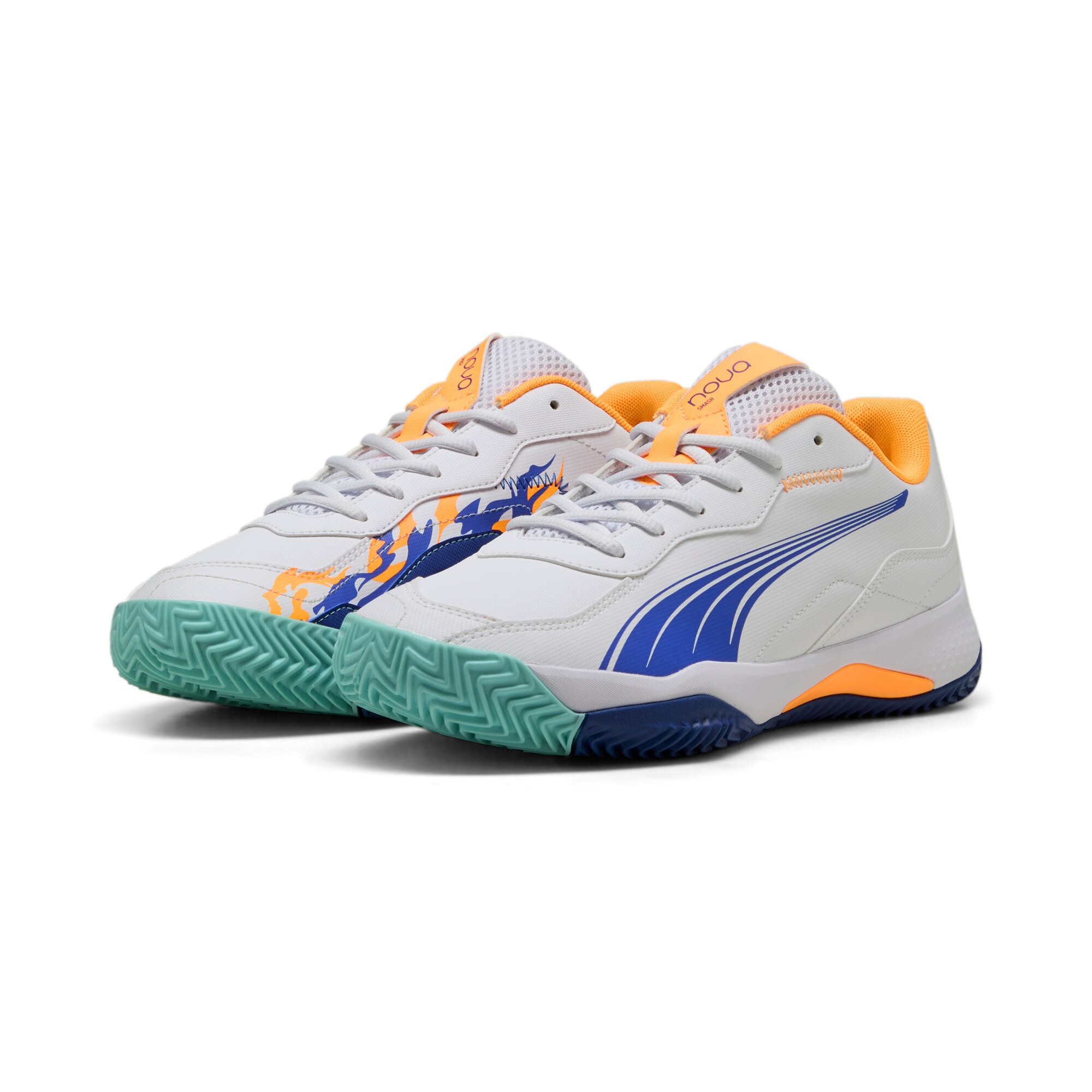 Tennisschuh PUMA "NOVA SMASH", Gr. 41, puma weiß, vivid blau, heat fire, puma schwarz, Synthetik, mehrfarbig, Schuhe