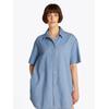 Hemdblusenkleid TOMMY JEANS CURVE "SS SHIRT DRESS EXT", Damen, Gr. XXL (44), N-Gr, blau (denim light), Web, Obermaterial: 100% Baumwolle, unifarben, casual, Po-bedeckend, Kurzarm, Kleider, in Großen Größen