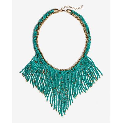 Boston Proper - Turquoise/Gold Blue - Chain and Beaded Fringe Necklace