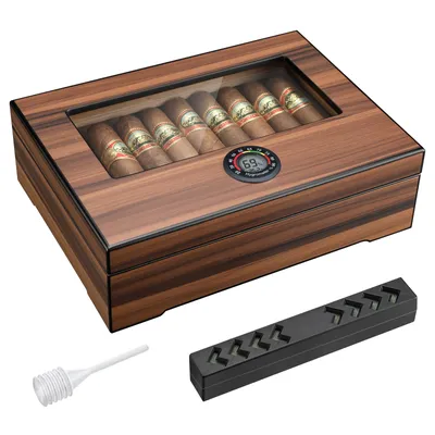 Cigar Humidor Box Cigar Case with Humidifier and Hygrometer, Cedar Wood Cigar Box with Divider,