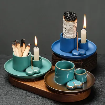 1pcs Ceramic Incense Burner Set - Multi-Functional Home Decor, 4-in-1 Incense Stick & Sage Burner,