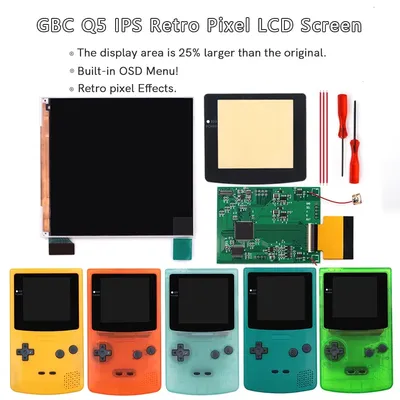 HISPEEDIDO Q5 Screen GBC IPS Backlight LCD Kits 8 Color Retro Pixel Backlight Display With Pre-cut