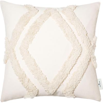 Dekokissen TOM TAILOR HOME "Fluffy Rhomus", beige (natur, beige, creme, unifarben), B:45cm L:45cm, Polyester, Baumwolle, Dekokissen_Sitzkissen_Kissenhüllen, mit aufgesetzten, fluffigen Rautenmotiv, Kissenhülle ohne Füllung Image