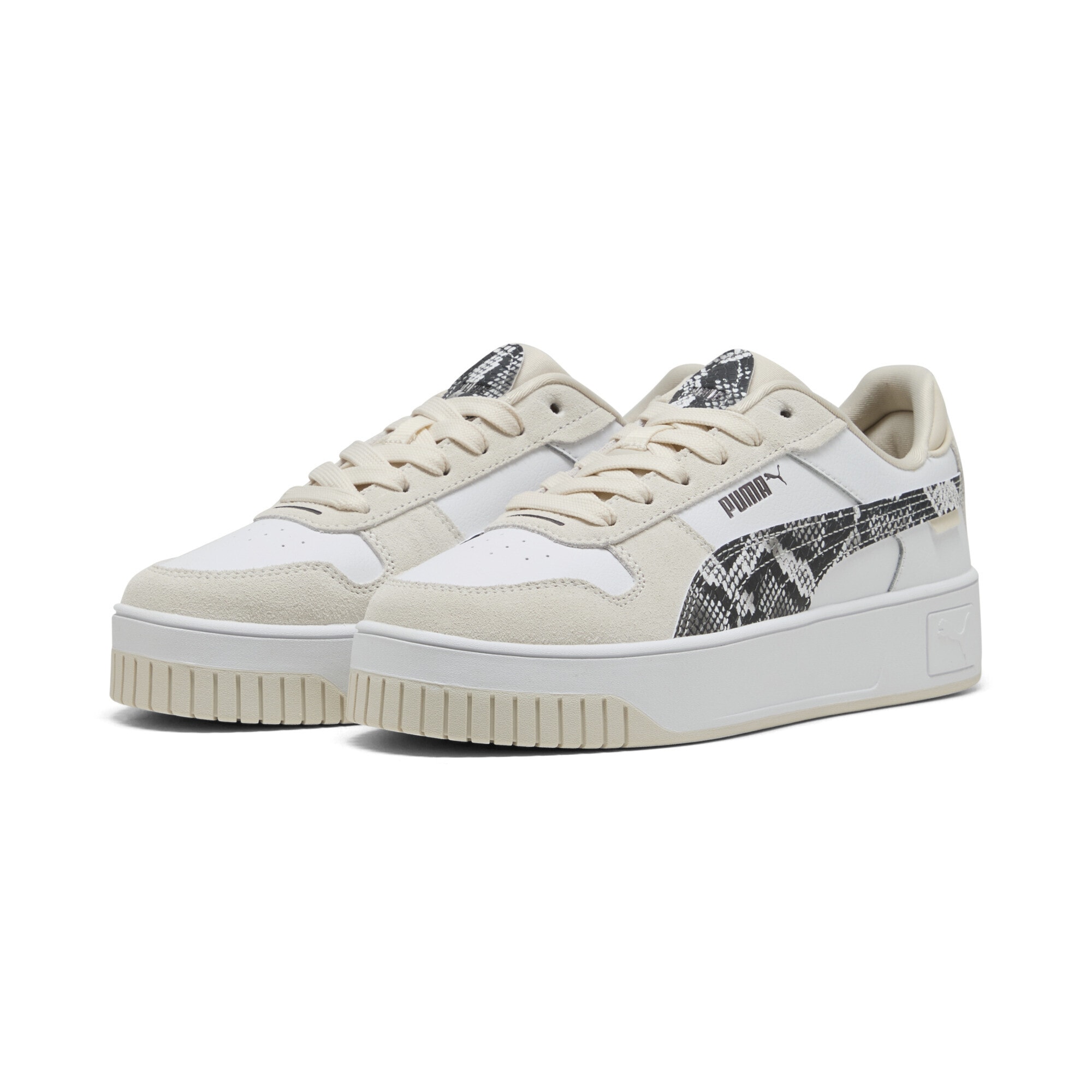 Sneaker PUMA "Carina Street Snake Chic Sneakers Damen", Gr. 42, schwarz-weiß (weiß schwarz alpine snow), Obermaterial: Synthetik, Kuhleder, Textil; Futter: Textil; Innensohle: Textil; Laufsohle: Gummi, Schuhe