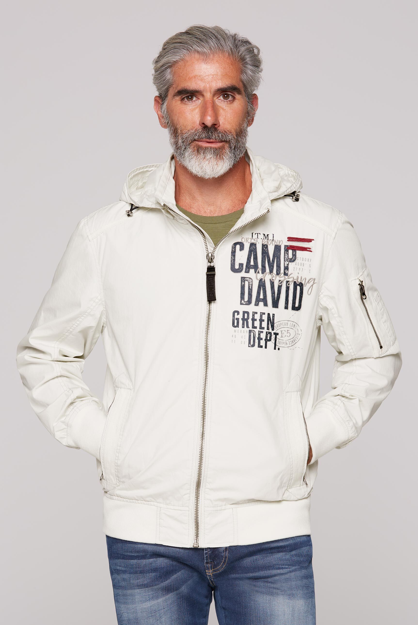 Outdoorjacke CAMP DAVID, Herren, Gr. M, grau (kitt), Material: 100% Baumwolle, Futter: 100% Polyester, bestickt, Casual, regular fit normal, eingesetzt Rippbündchen, Jacken, mit Ärmeltasche