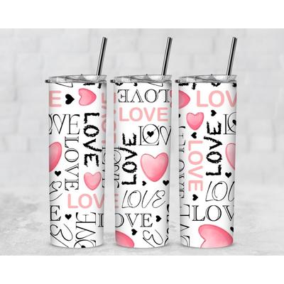 Hearts and Love Valentine 20 Oz Skinny Metal Tumbler w/Lid and Straw - Multi