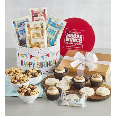 Moose Munch® Premium Popcorn Birthday Tin With Cheryl's® Celebrate Cupcakes & Cookies, Family Item Food Gourmet Assorted Foods by Harry & David