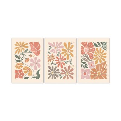 TEMU Set Of 3 Frameless Boho Abstract Botanical Poster Canvas Print Flower Market Vintage Painting Minimalist Wall Picture Modern Room Bedroom Decoration Image