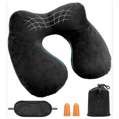 TEMU Ergonomic Inflatable Travel Pillow With Earplugs-soft Velvet Neck Support, Suitable For Airplane, Car, Office And Camping, Sleeping Rest Pillow Image