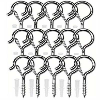 TEMU 5pcs/10pcs/15pcs Q-shaped Hooks With Safety , Windproof Screw Hooks, Used For Hanging Outdoor String Lights, Hanging Plants, Christmas Lights And Garden Lights, 2.2 Inches, Silvery, With Wrench Image