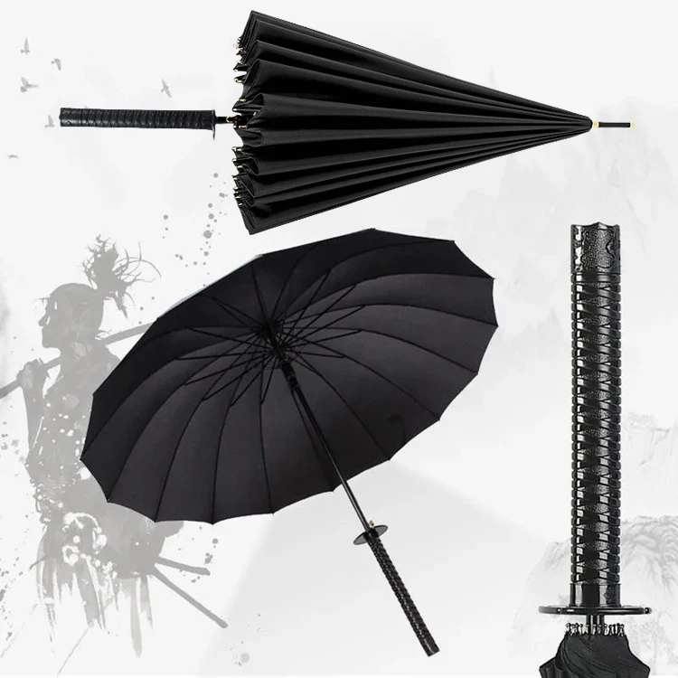 Katana-Regenschirm mit langem Griff, UV-blockierender schwarzer Sonnenschirm, Dämonentöter, Ninja-Messer, japanische Katana-Samurai-Schwert-Regenschirme, Regenmantel Image
