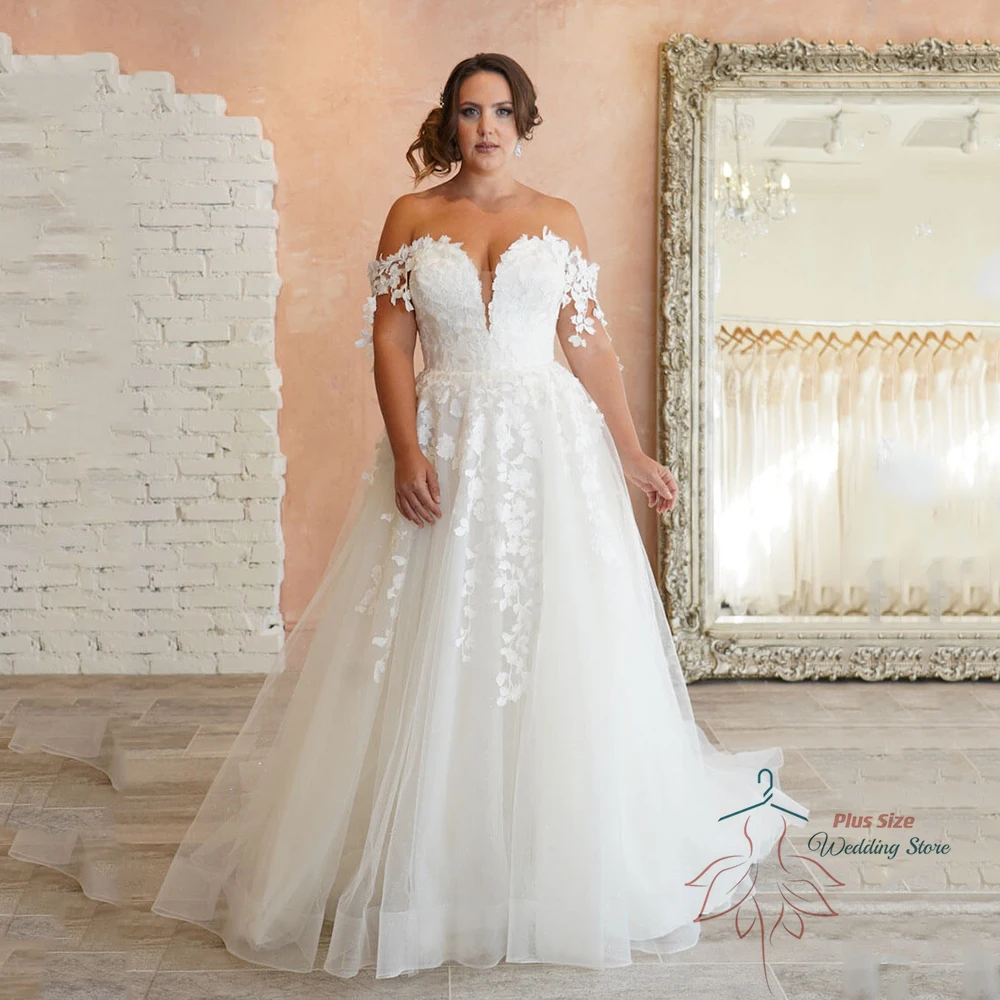 Abito da sposa elegante Plus Size 2025 Sweetheart con spalle scoperte Abiti da sposa Applique in pizzo A-Line Sweep Train Vestido De Noiva