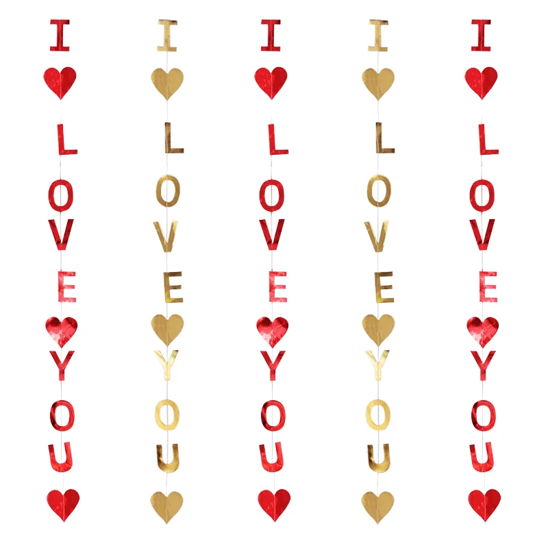 5 stücke goldene rote Herz folie Ich liebe dich Banner Hochzeits feier Dekoration Junggesellen abschied Girlande Anhänger Valentinstag Party liefert Image
