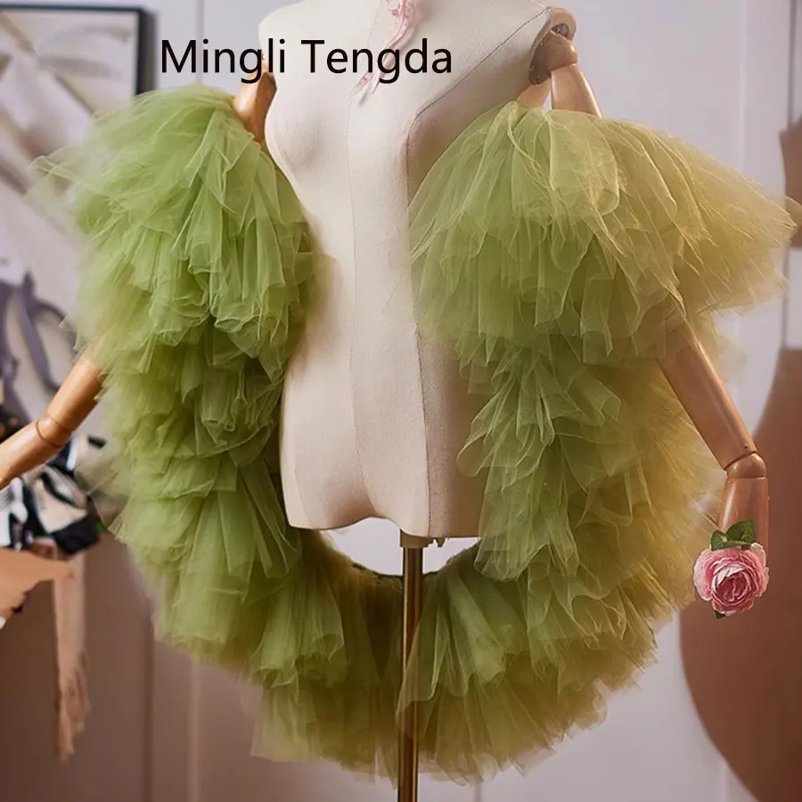 Mingli Tengda Olivgrüner Tüllschal Abendkleid Accessoires Handgemacht DIY High-End Silbergrau Braut Bolero Mode Dame Image