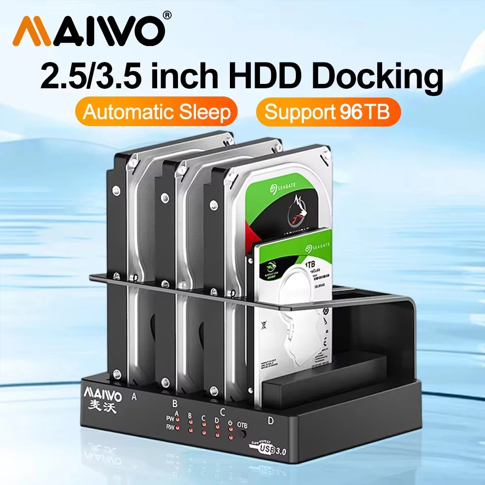 Docking station per disco rigido MAIWO a 4 alloggiamenti per HDD SSD SATA da 2,5/3,5 pollici a USB 3.0 Docking station HDD con adattatore di alimentazione 12V3A